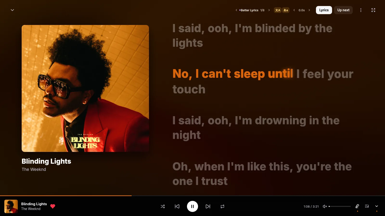 Colorful Vocals theme: lyrics tinted in the song's colour